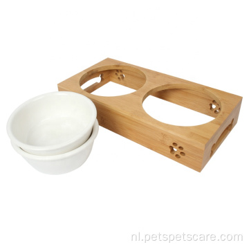 Pet Food Bowl met verhoogde bamboestandaard